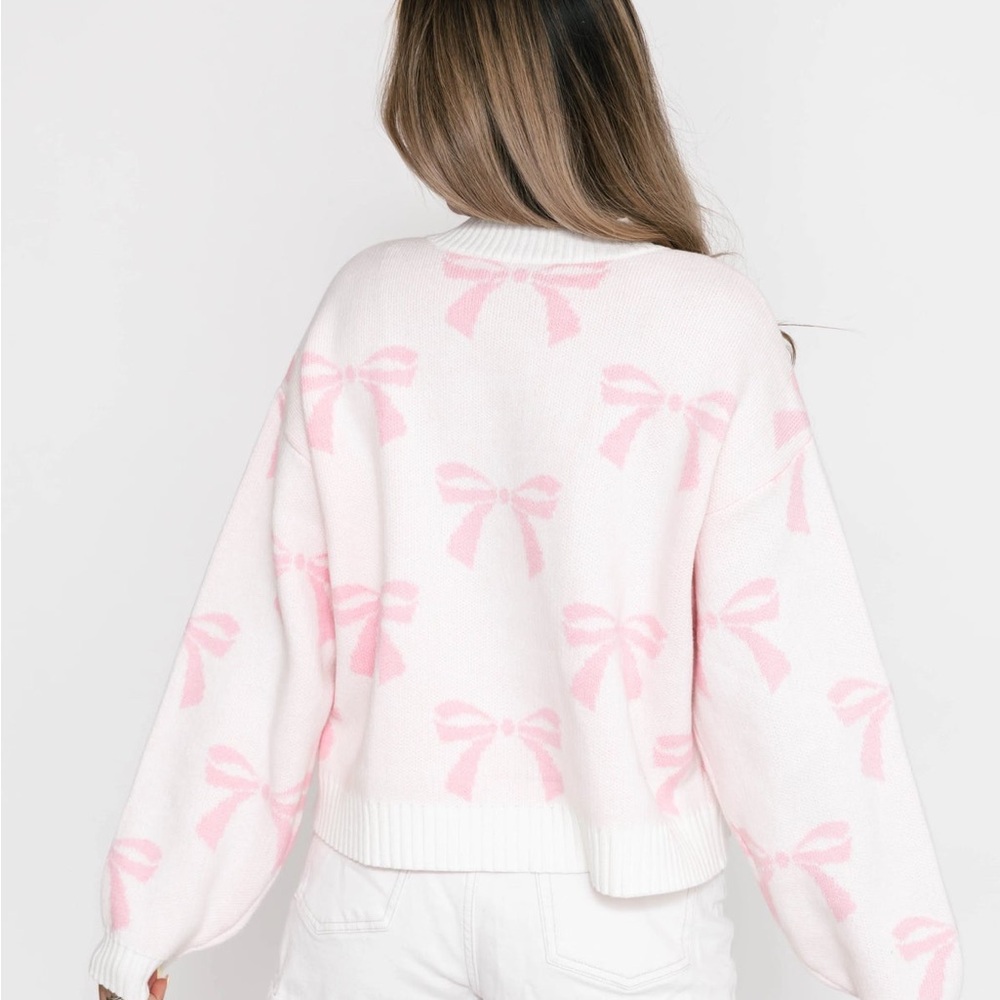 Smash + Tess Blush and Cream Bow Cardigan - Picture 3 of 5